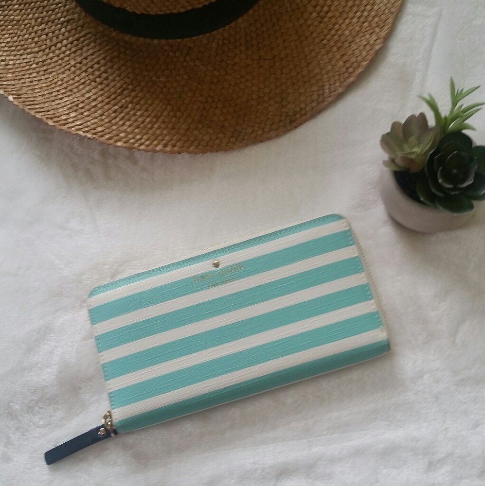 KATE SPADE Billfold Aqua and white stripe billfold